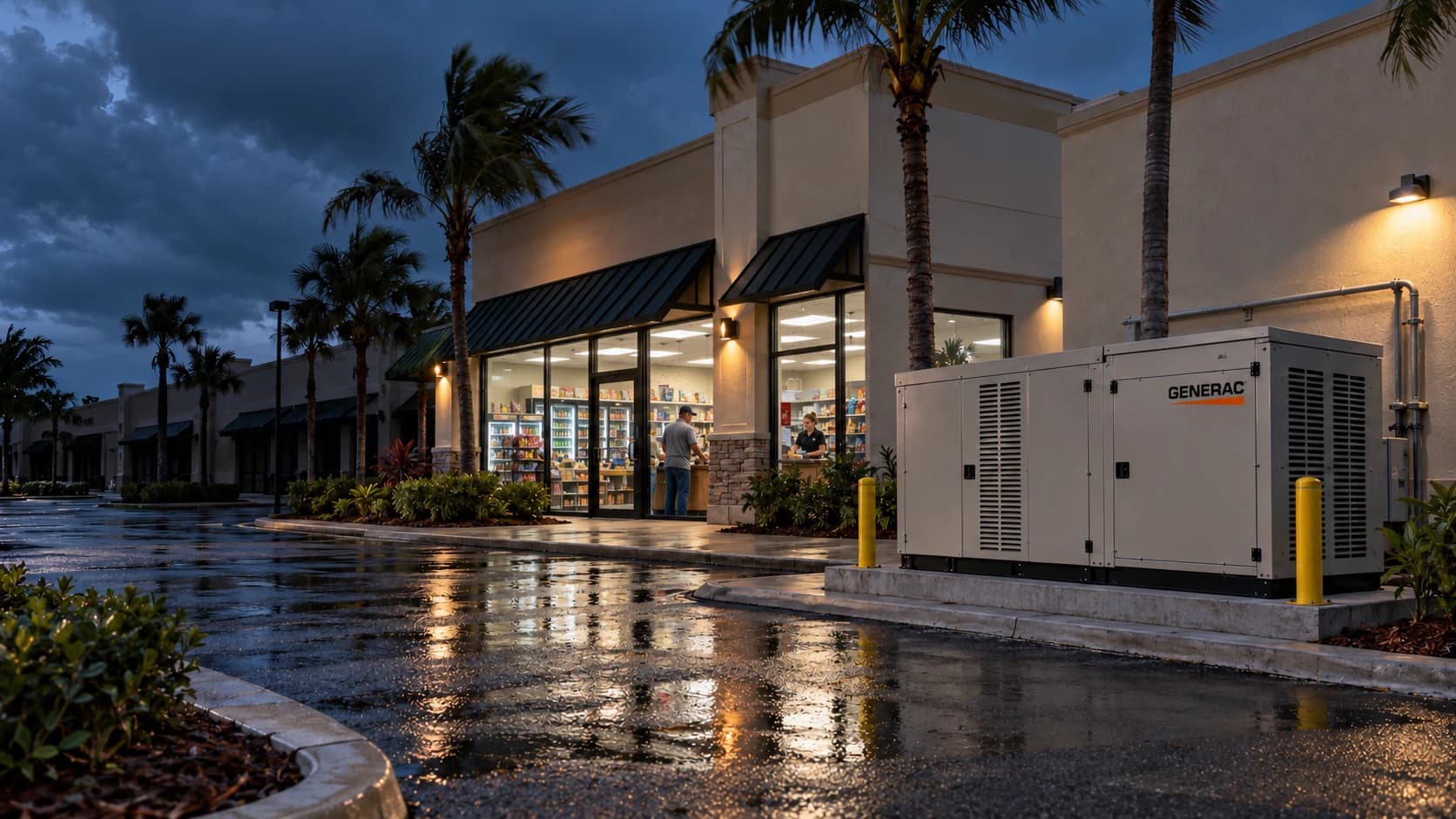Commercial generator installation keeping a Fort Myers business open and lit during a storm